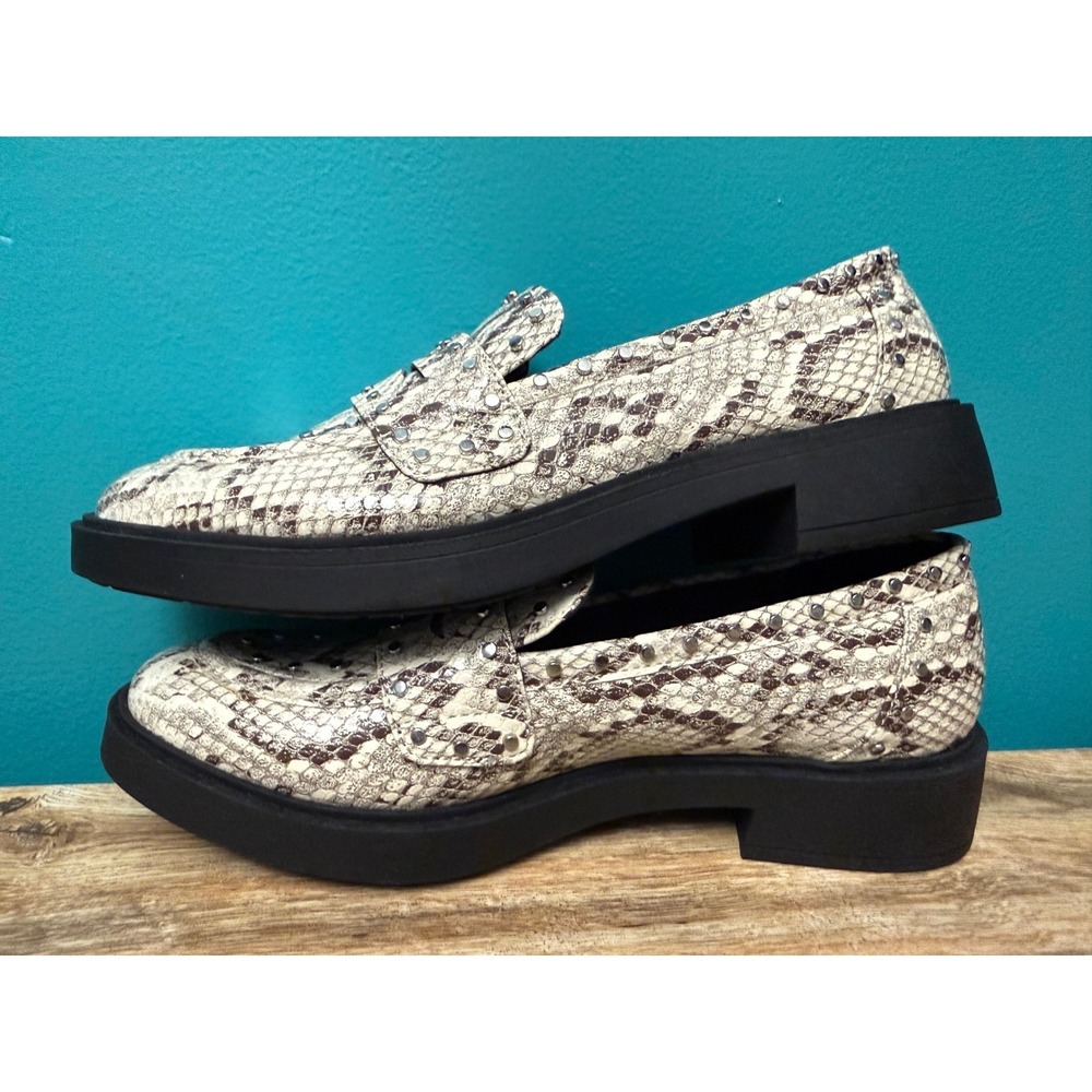 Portland Boot Company Studded Snakeskin Loafers Womens 8 Cream Brown New no box